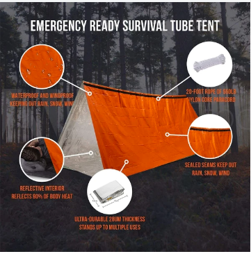 Nödtält 2 personer - Orange Silverfolie - Emergency Shelter Camping Survival Tent