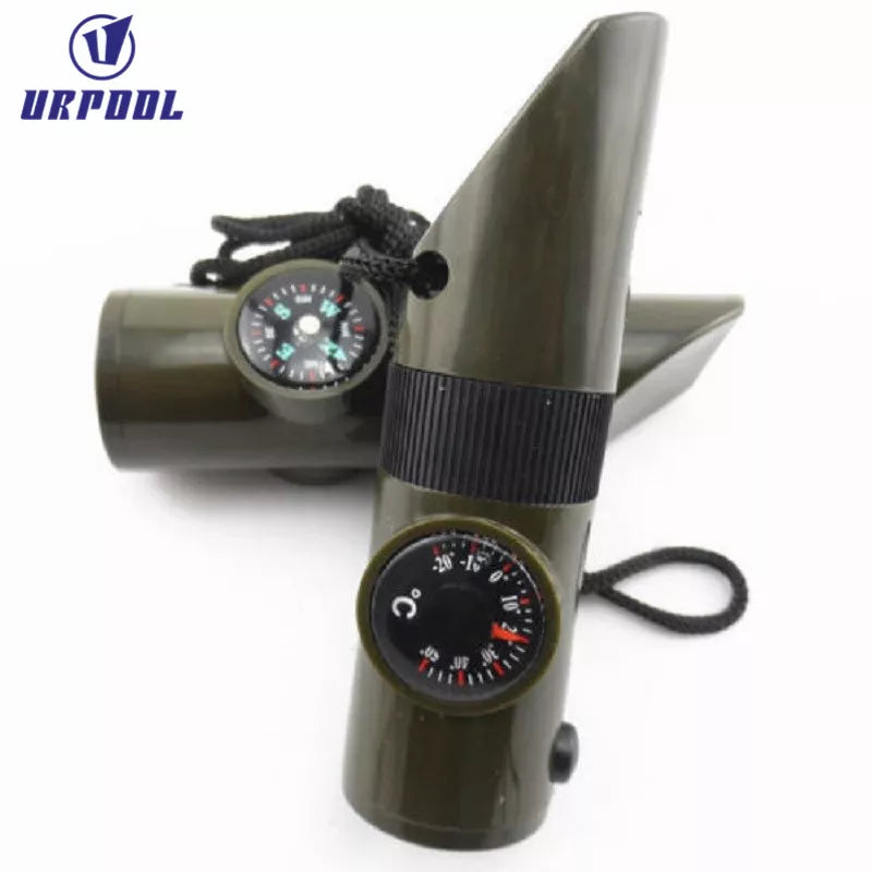 Multifunction 7 in 1 Verktyg - Vissla Kompass Förstoringsglas LED ficklampa Spegel Förvaringsask Termometer- Whistle Compass Thermometer Magnifier Viewfinder Whistle