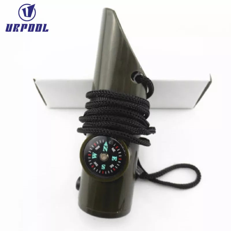 Multifunction 7 in 1 Verktyg - Vissla Kompass Förstoringsglas LED ficklampa Spegel Förvaringsask Termometer- Whistle Compass Thermometer Magnifier Viewfinder Whistle