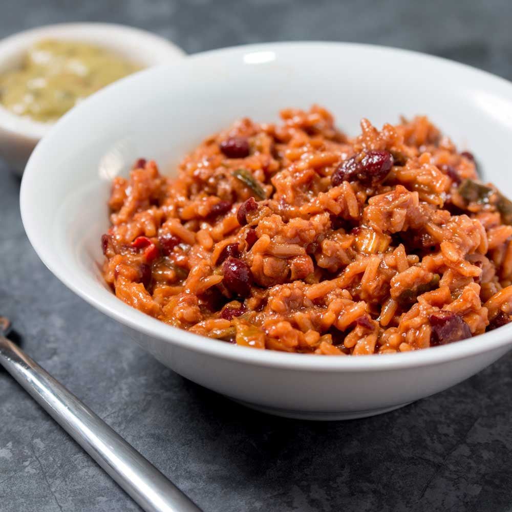 Vegetarisk Chili med ris Burk 7 portioner - Frystorkad - Vegetable Chilli with Rice Tin - Fuel Your Preparation. ca 25 års hållbarhet.