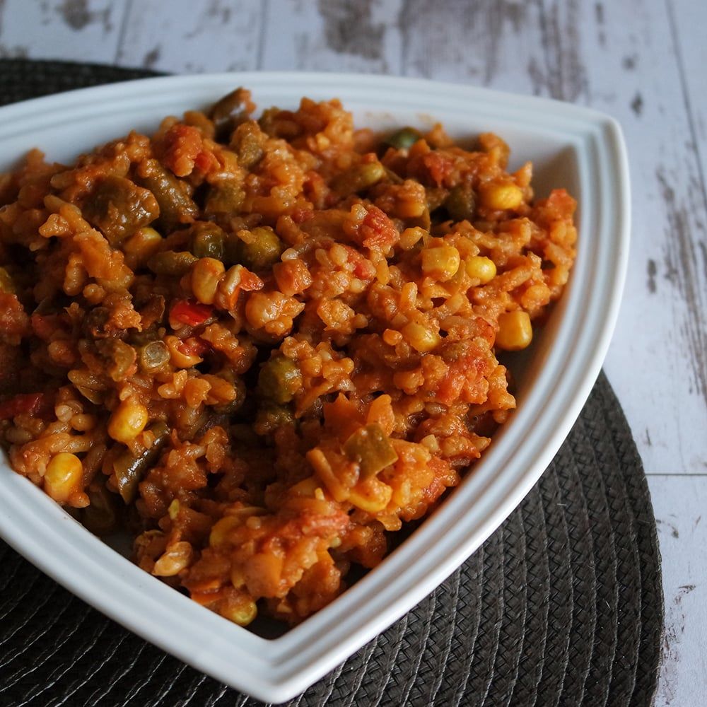 Vegetarisk tikka med ris Burk 8 portioner - Frystorkad - Vegetable Tikka with Rice Tin - Fuel Your Preparation. ca 25 års hållbarhet.